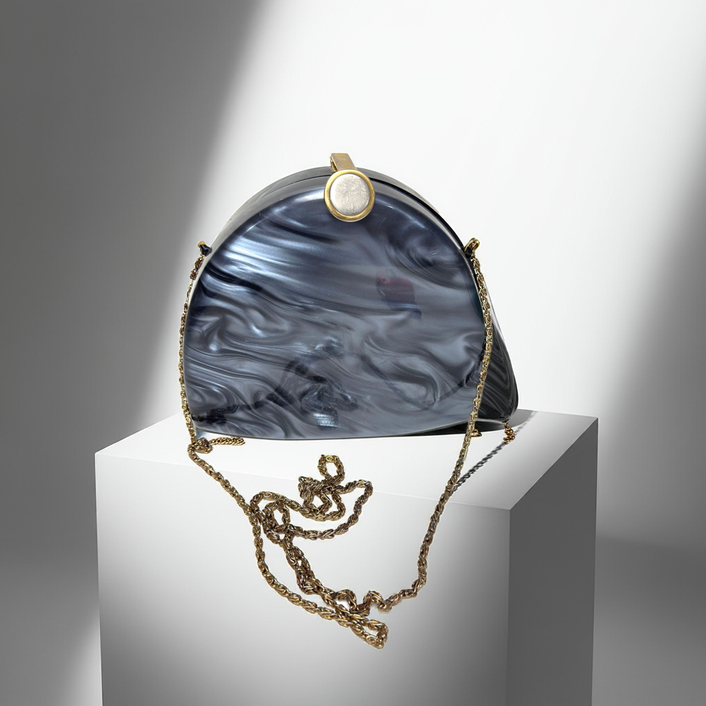 1980’s Grey Marbled Plastic Lucite Chain Purse