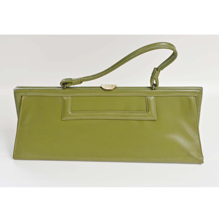 Vintage 1950's Khaki Green Elongated Vinyl Purse