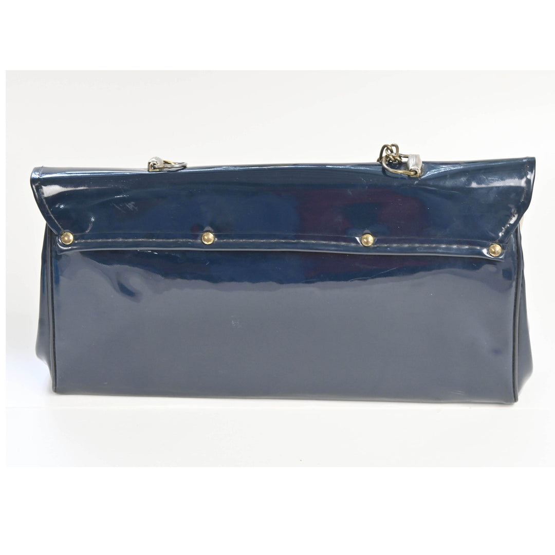 Navy High Gloss Chain Purse - 1960's