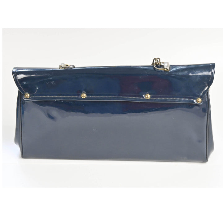 Navy High Gloss Chain Purse - 1960's