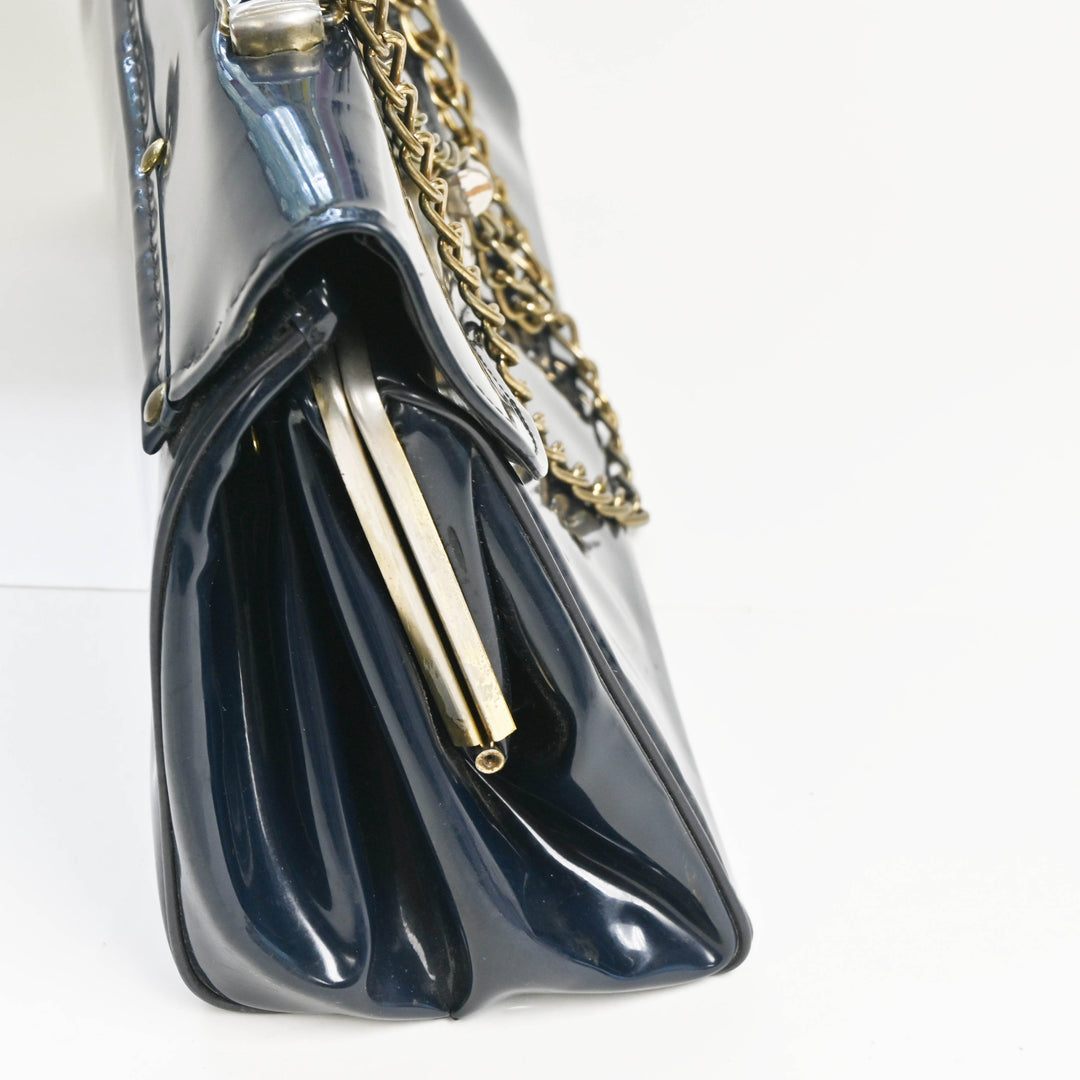 Navy High Gloss Chain Purse - 1960's