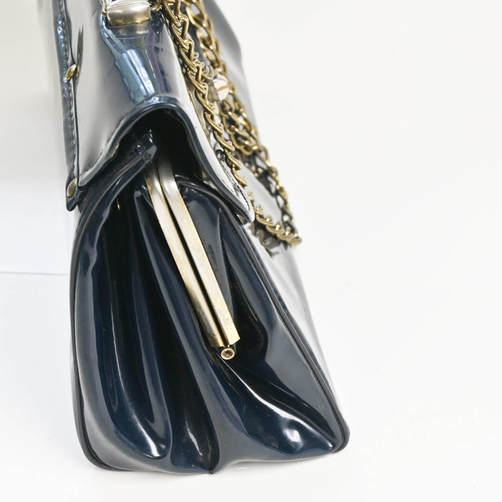 Navy High Gloss Chain Purse - 1960's
