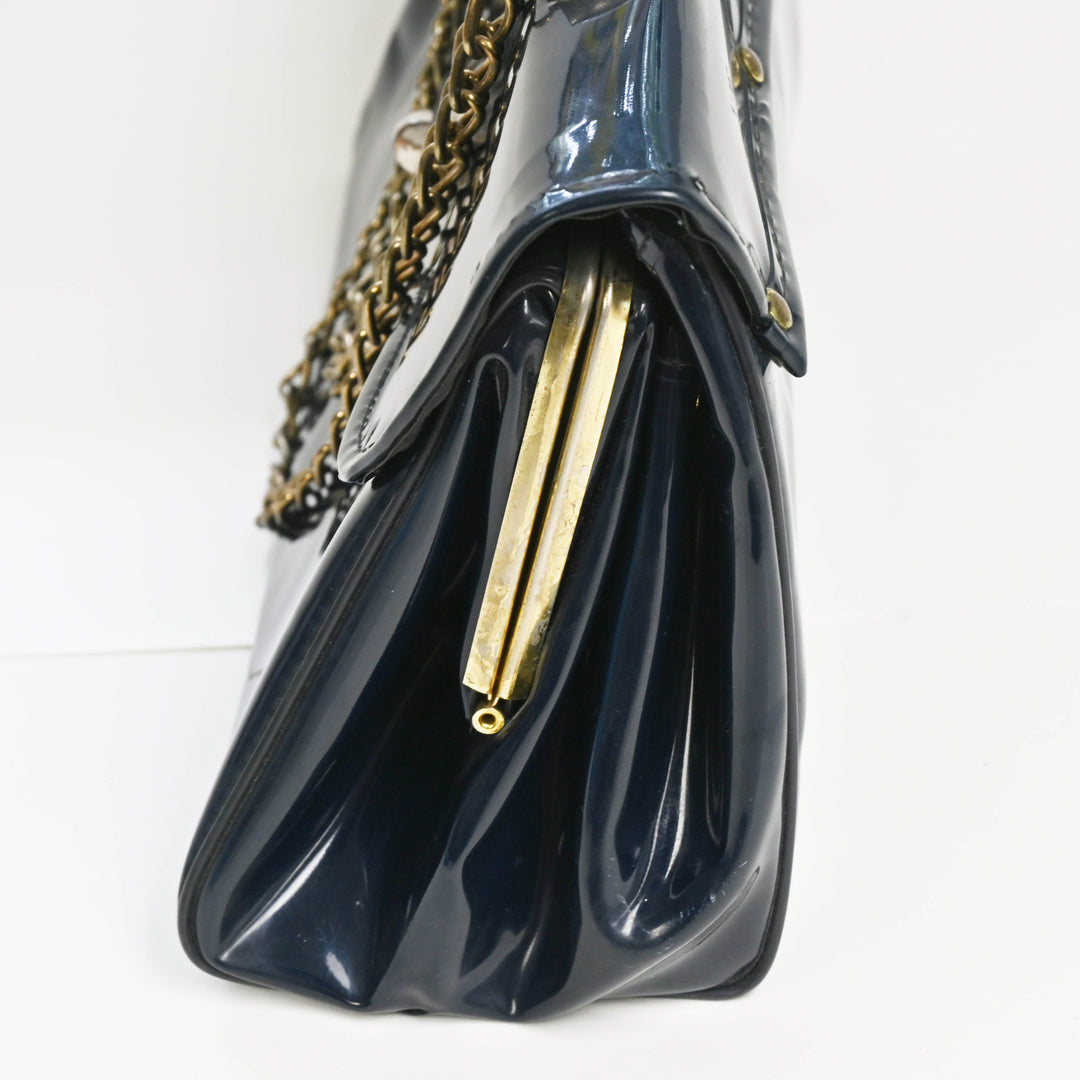 Navy High Gloss Chain Purse - 1960's