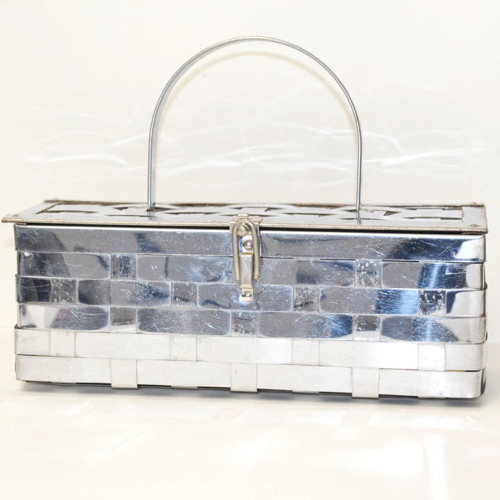 1950’s Silver Chrome Metal Basket Weave Box Purse