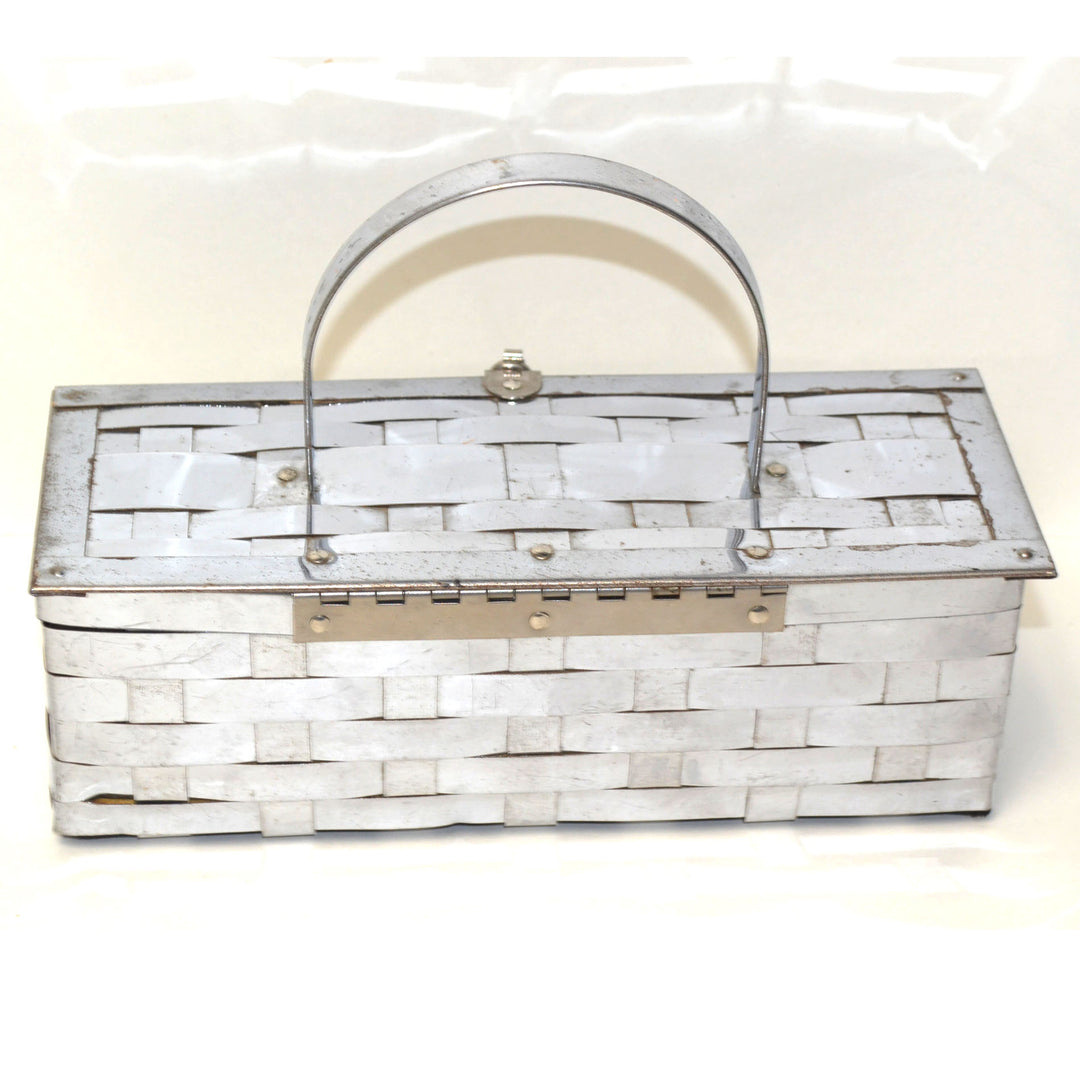 1950’s Silver Chrome Metal Basket Weave Box Purse