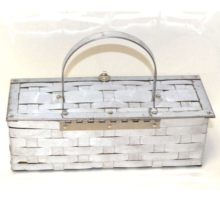 1950’s Silver Chrome Metal Basket Weave Box Purse
