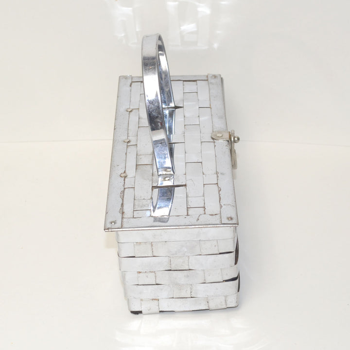 1950’s Silver Chrome Metal Basket Weave Box Purse