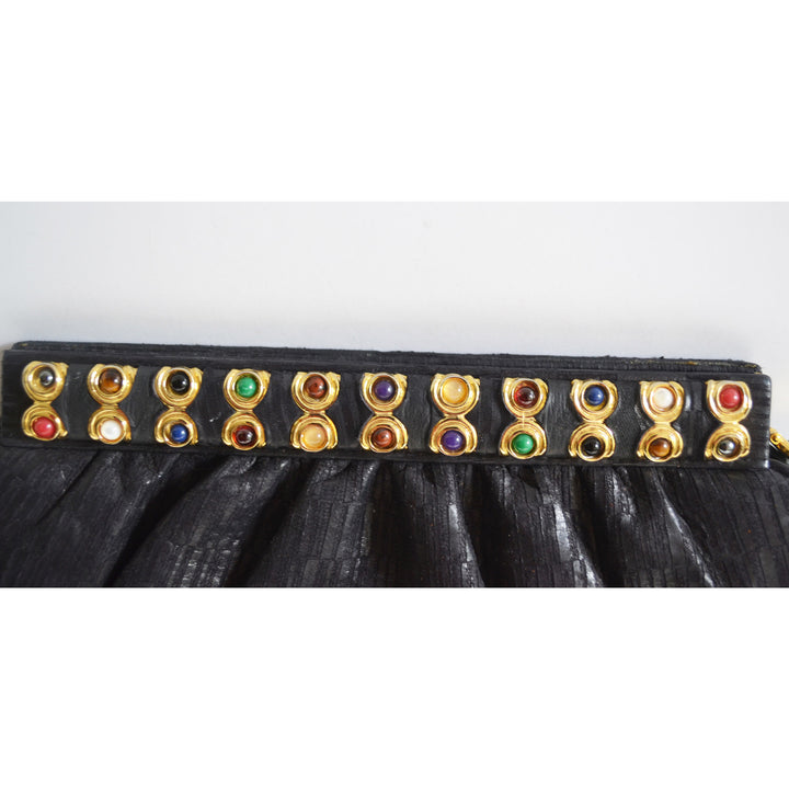 Vintage Black Leather Jeweled Clutch Purse By Ashneil