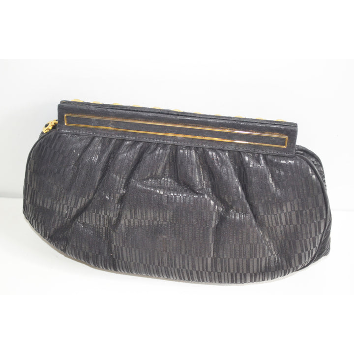 Vintage Black Leather Jeweled Clutch Purse By Ashneil