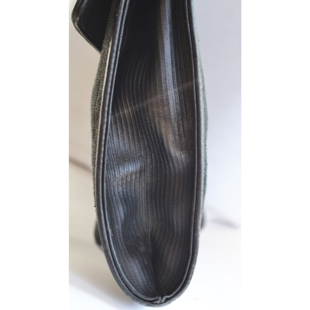 Vintage Ribbed Black Leather Clutch Purse By Bagheera