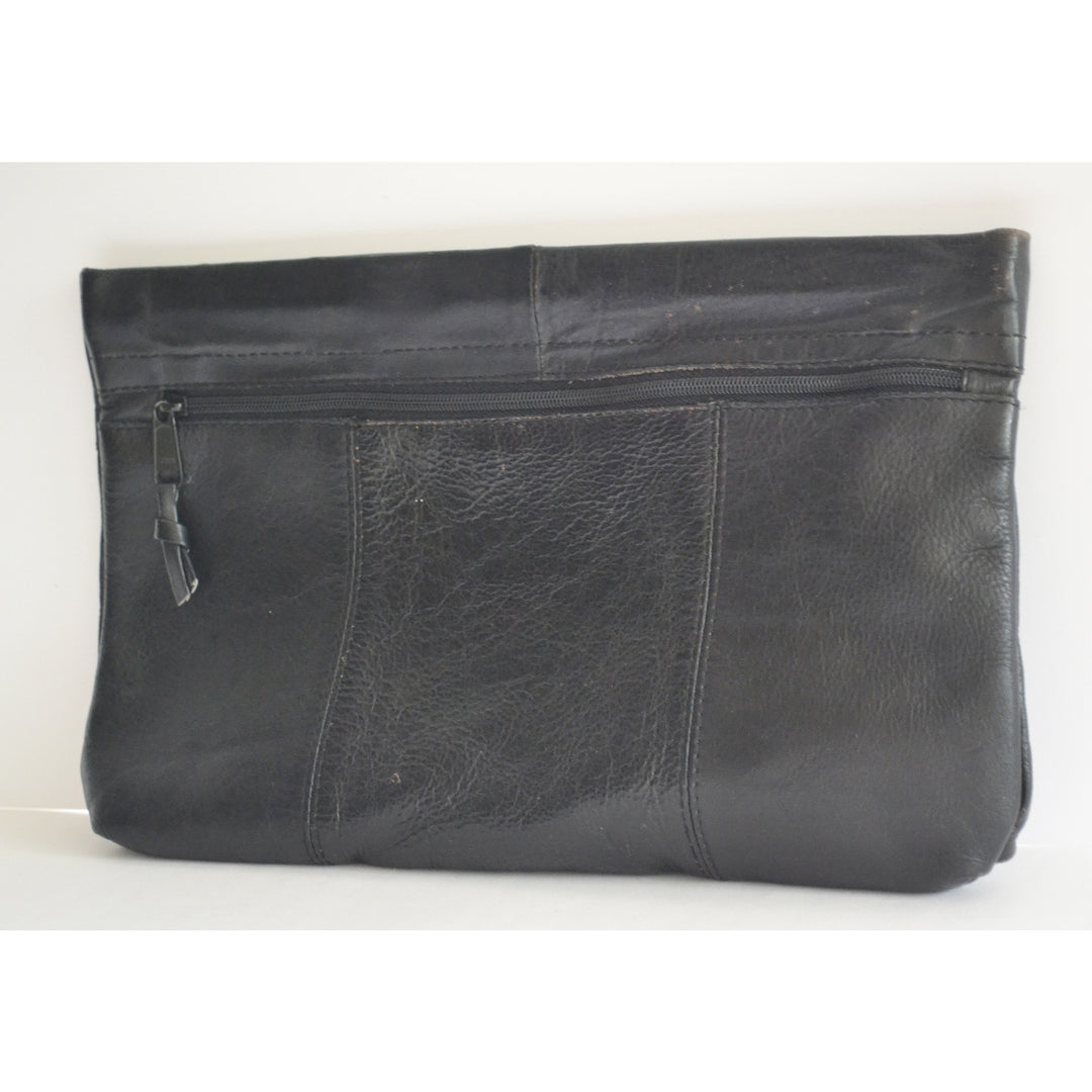 Vintage Black Leather Bow Clutch Purse