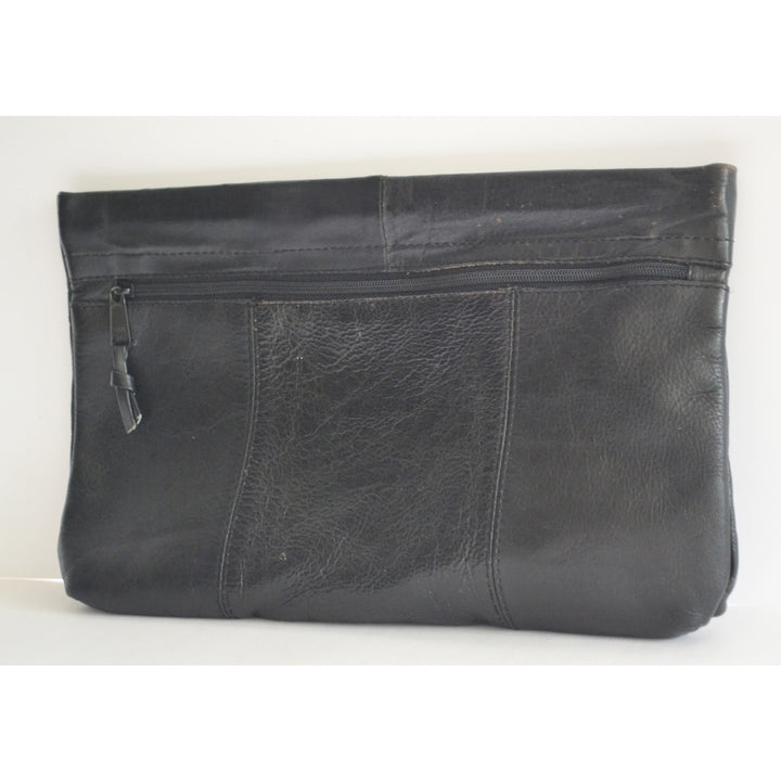 Vintage Black Leather Bow Clutch Purse
