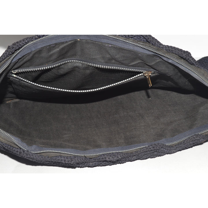 Vintage Black Crochet Fan Clutch Purse