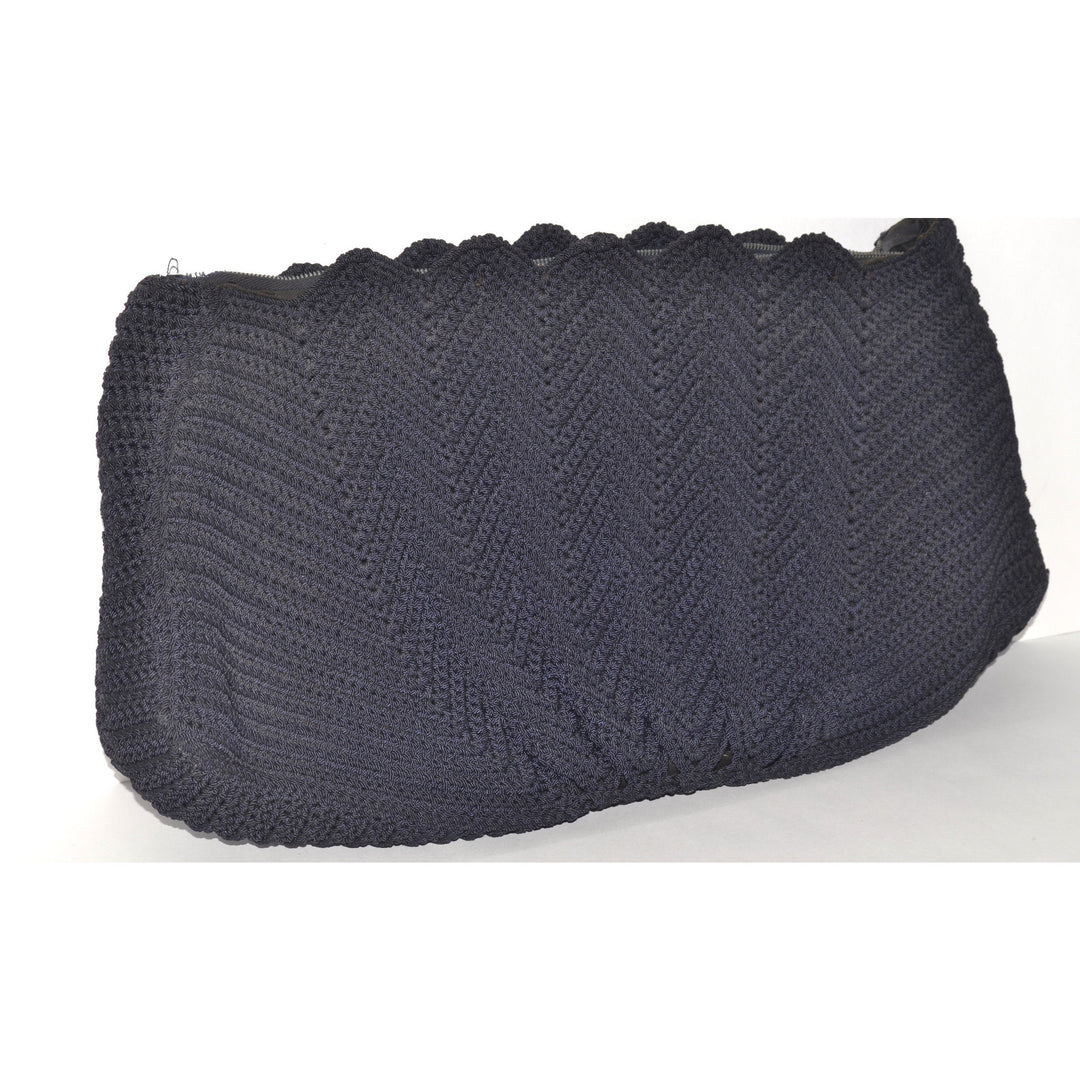 Vintage Black Crochet Fan Clutch Purse