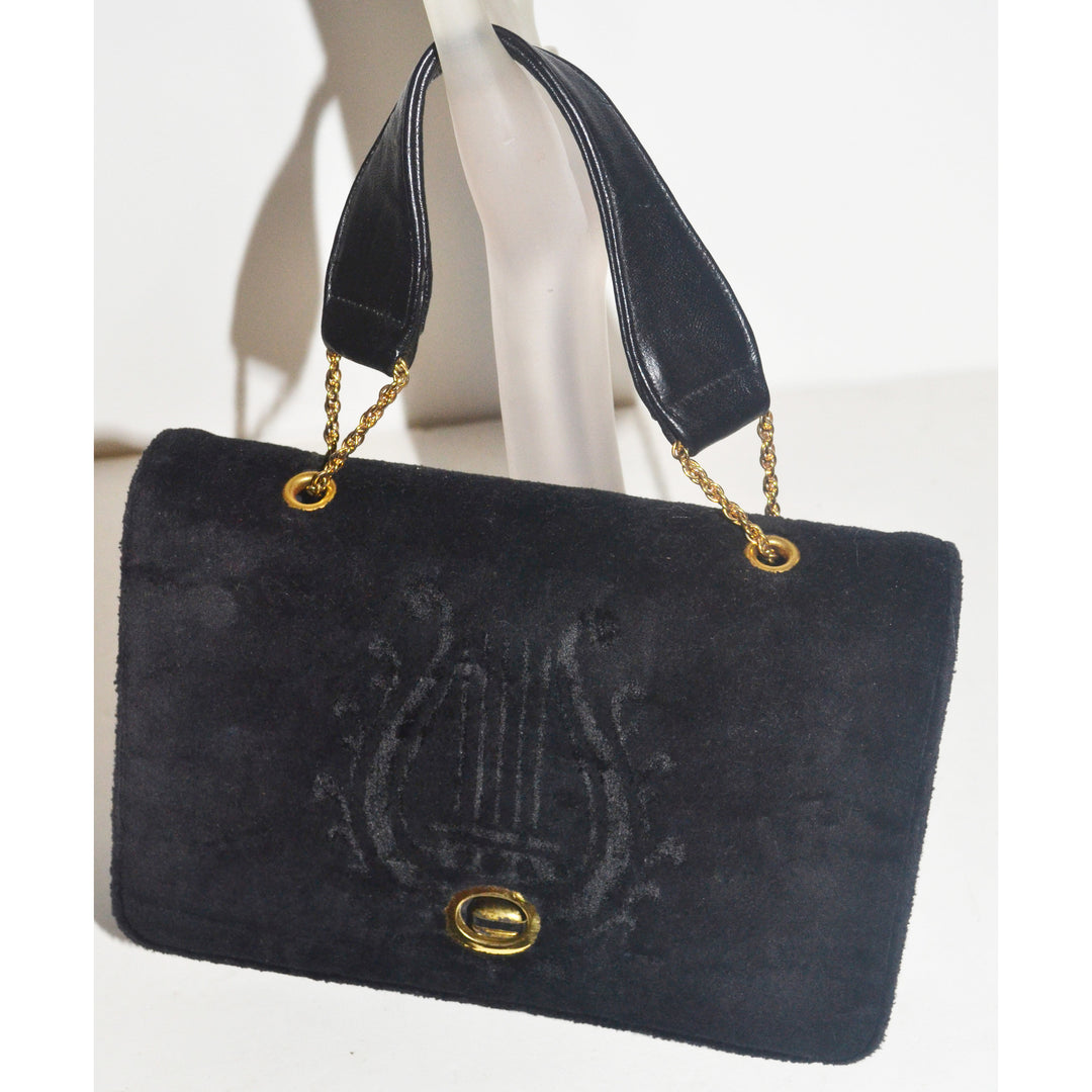 Vintage Black Plush & Leather Purse By Block