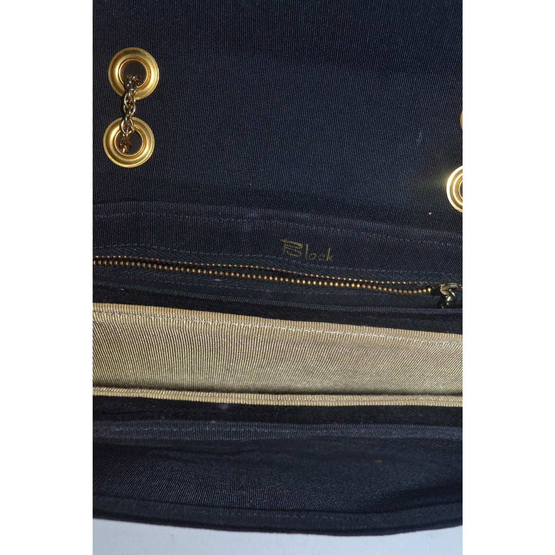 Vintage Black Plush & Leather Purse By Block
