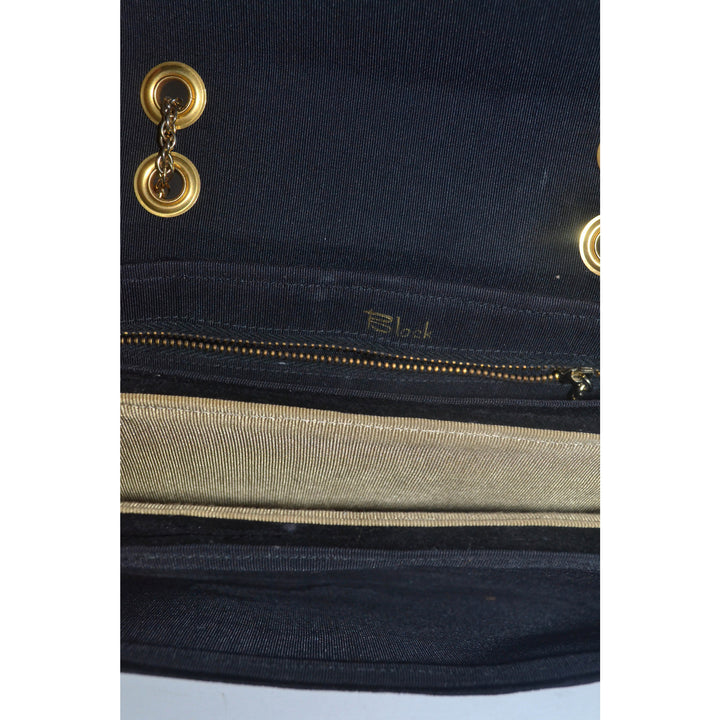 Vintage Black Plush & Leather Purse By Block