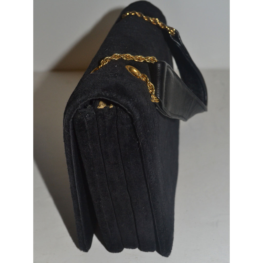 Vintage Black Plush & Leather Purse By Block