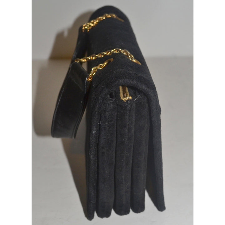 Vintage Black Plush & Leather Purse By Block