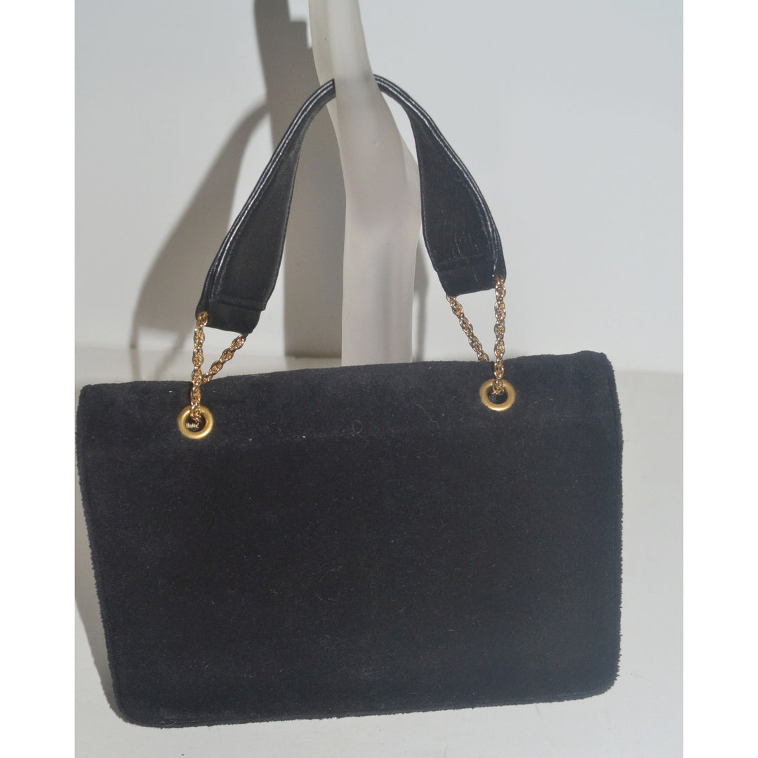 Vintage Black Plush & Leather Purse By Block