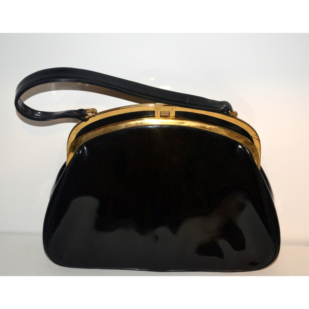 Vintage Black Patent Leather Handbag By Block