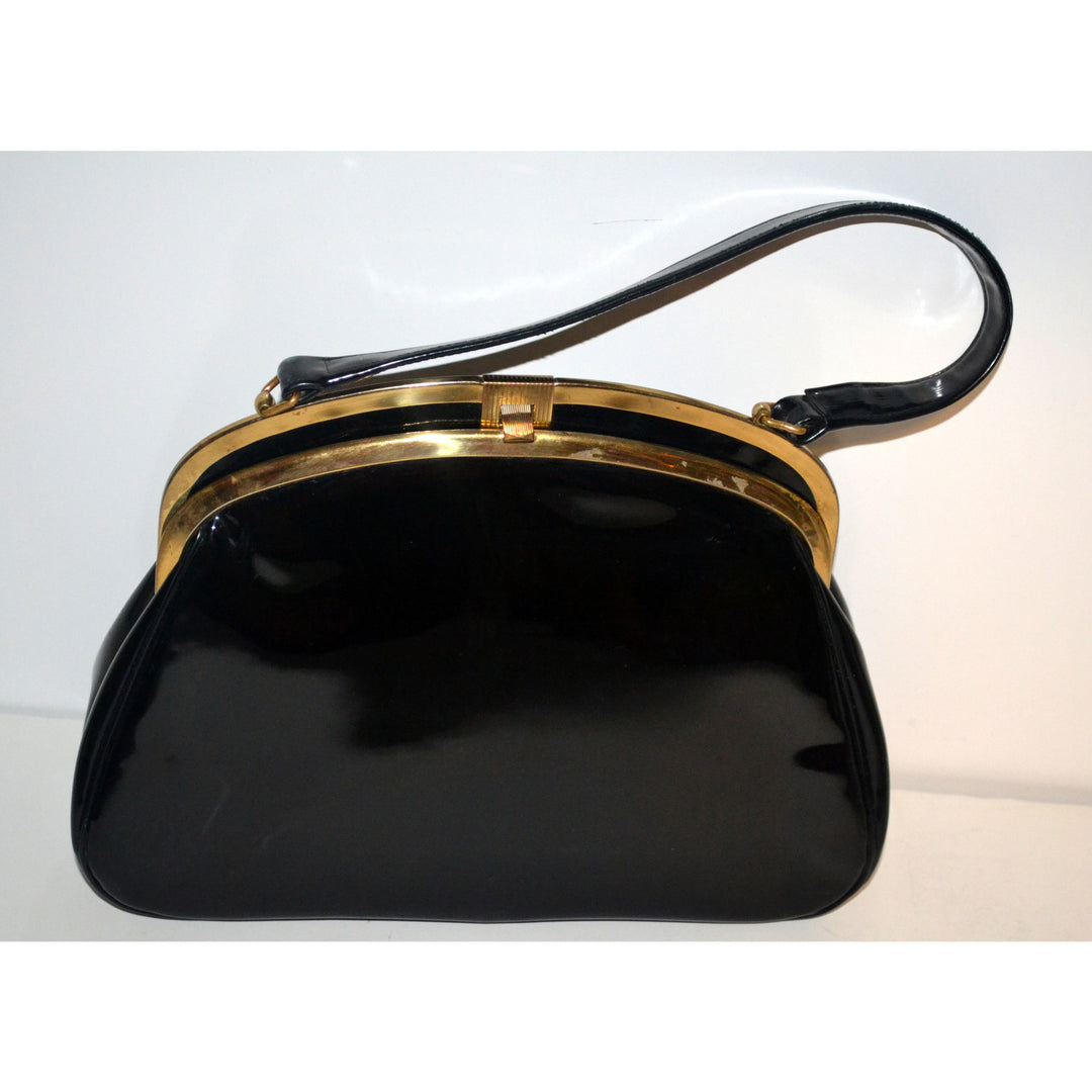 Vintage Black Patent Leather Handbag By Block
