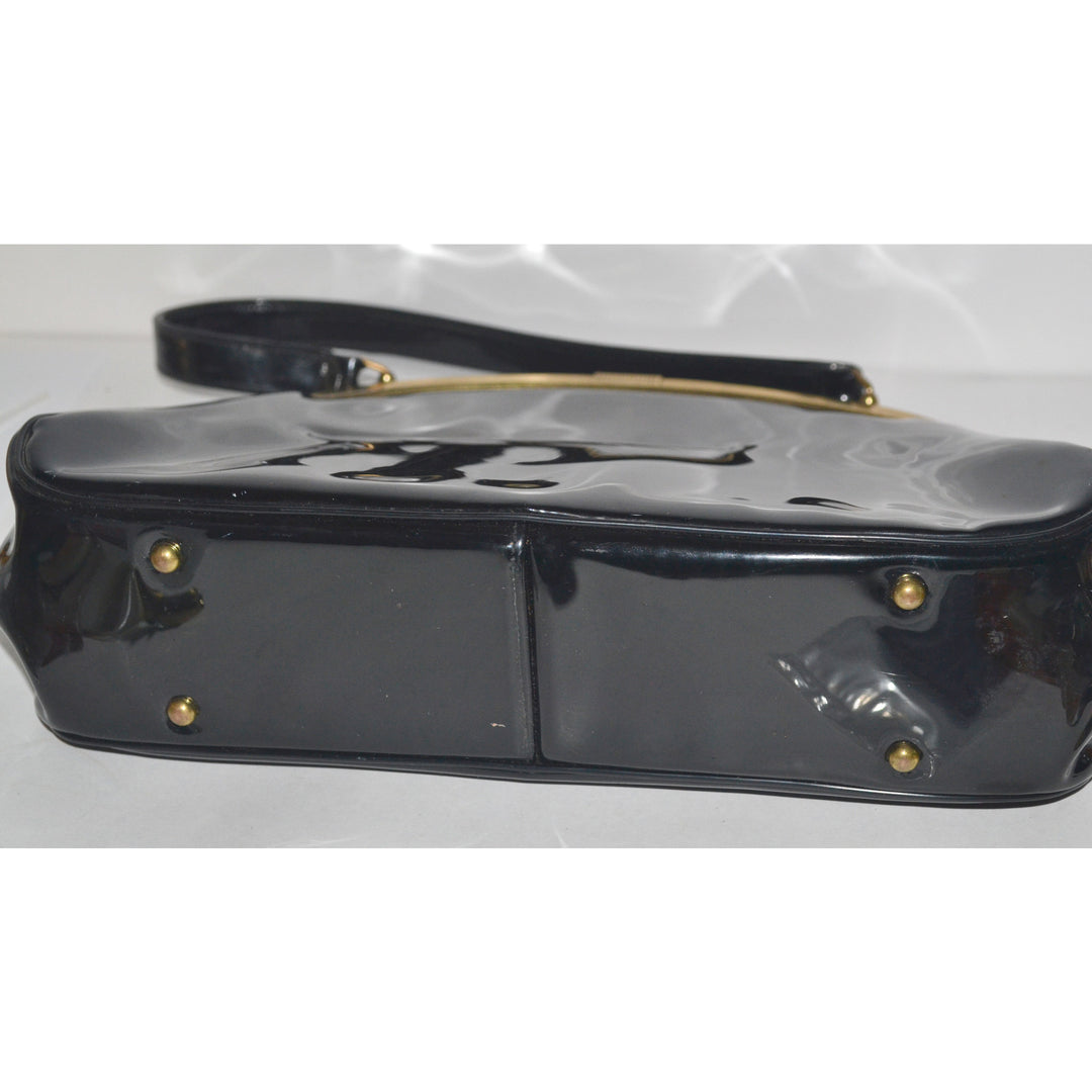 Vintage Black Patent Leather Handbag By Block