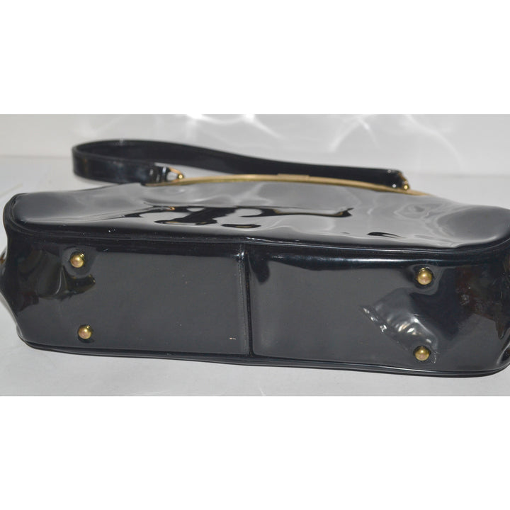 Vintage Black Patent Leather Handbag By Block