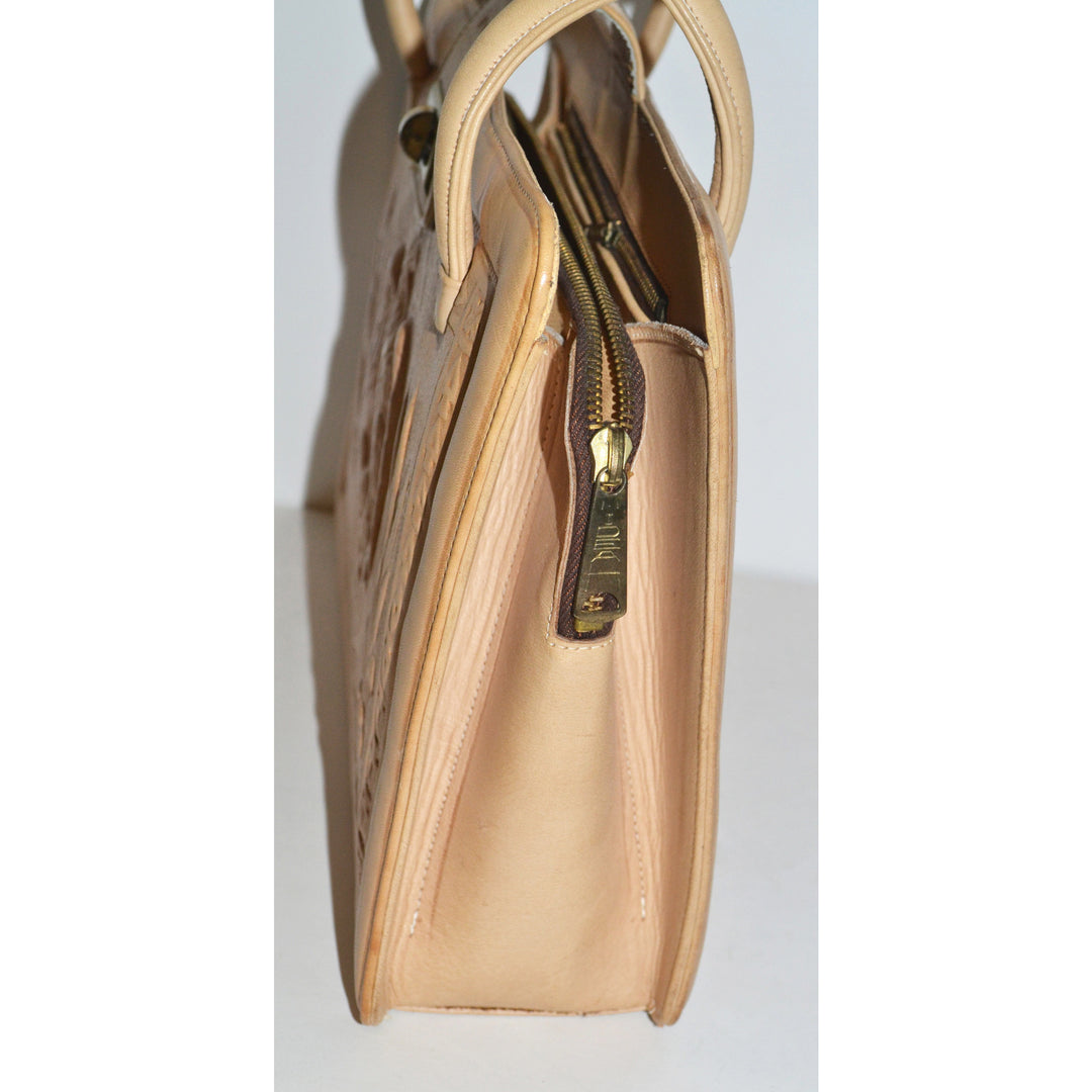 Vintage Mexican Eagle Tooled Natural Leather Purse