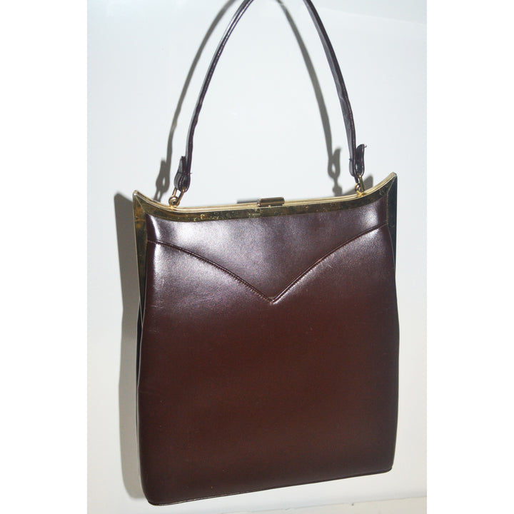 Vintage Brown Leather Handbag By Duchess