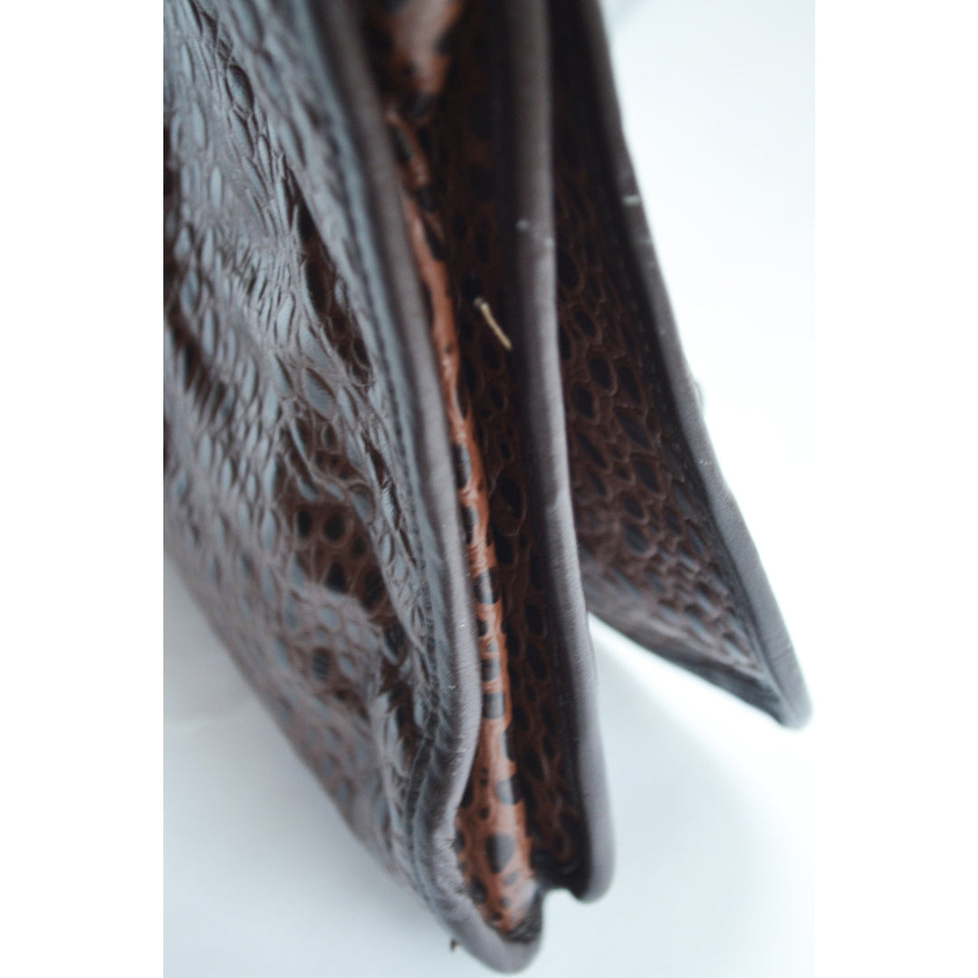 Vintage Brown Embossed Leather Clutch Purse By Miriam