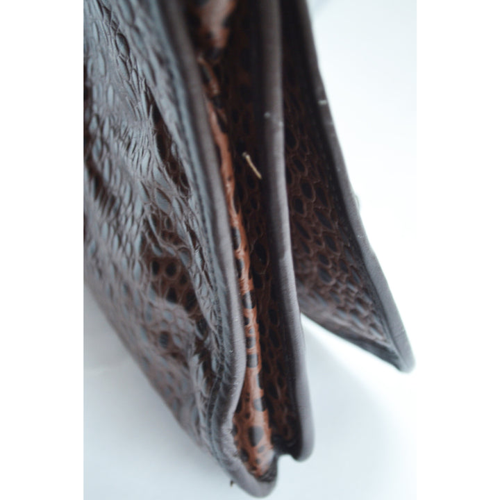 Vintage Brown Embossed Leather Clutch Purse By Miriam