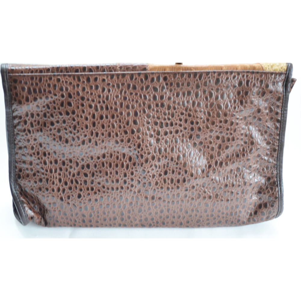 Vintage Brown Embossed Leather Clutch Purse By Miriam