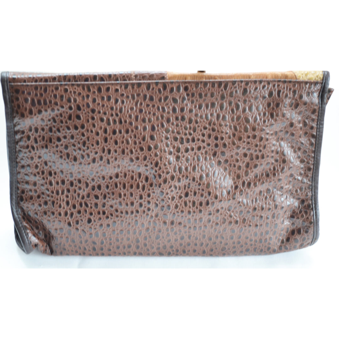 Vintage Brown Embossed Leather Clutch Purse By Miriam