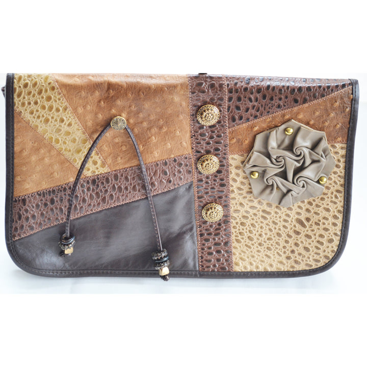 Vintage Brown Embossed Leather Clutch Purse By Miriam