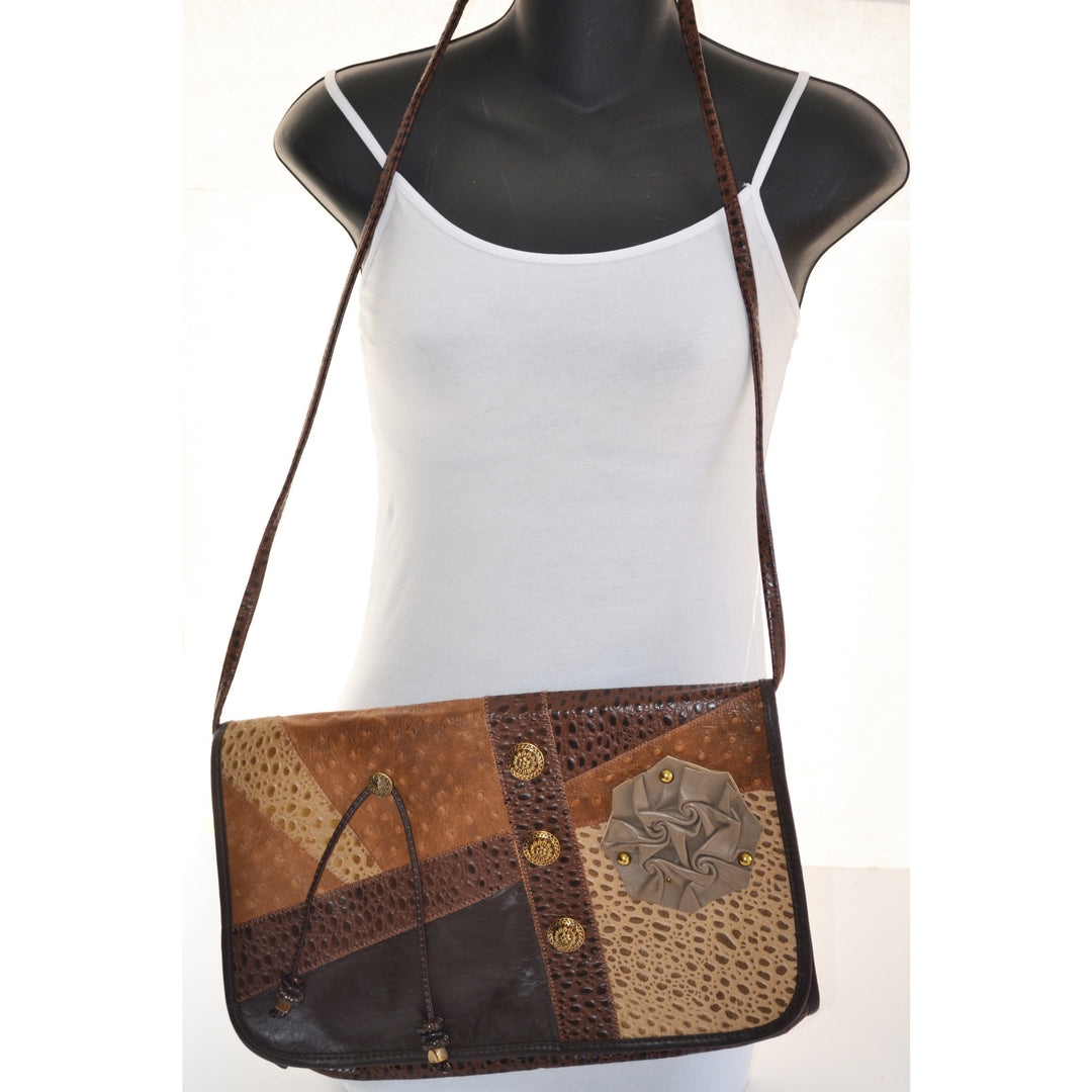 Vintage Brown Embossed Leather Clutch Purse By Miriam