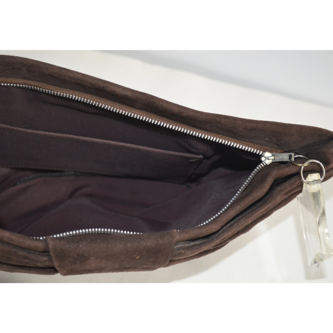 Vintage Brown Suede Bow Lucite Tag Clutch