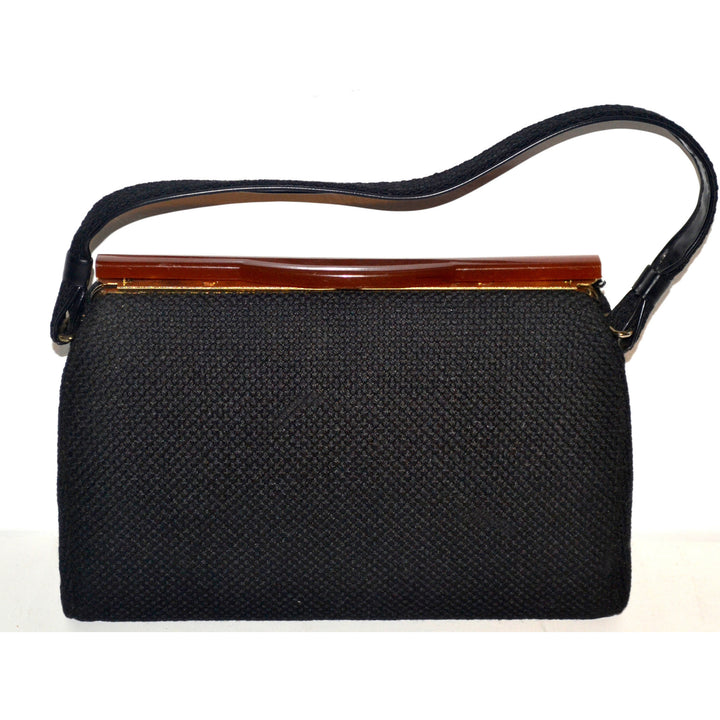 Vintage Bakelite Trimmed Black Burlap Purse