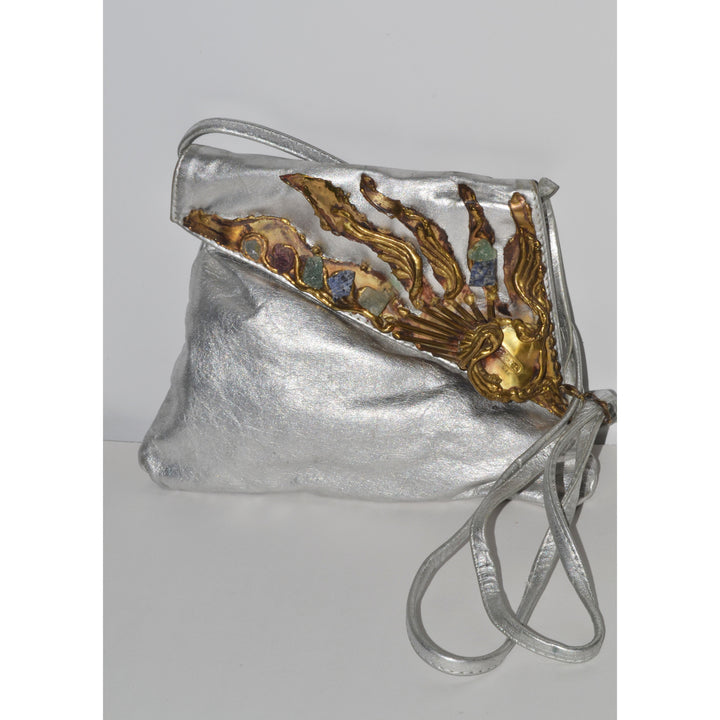 Vintage Silver Lame Wearable Art Purse By Carvalhu's Of Rio