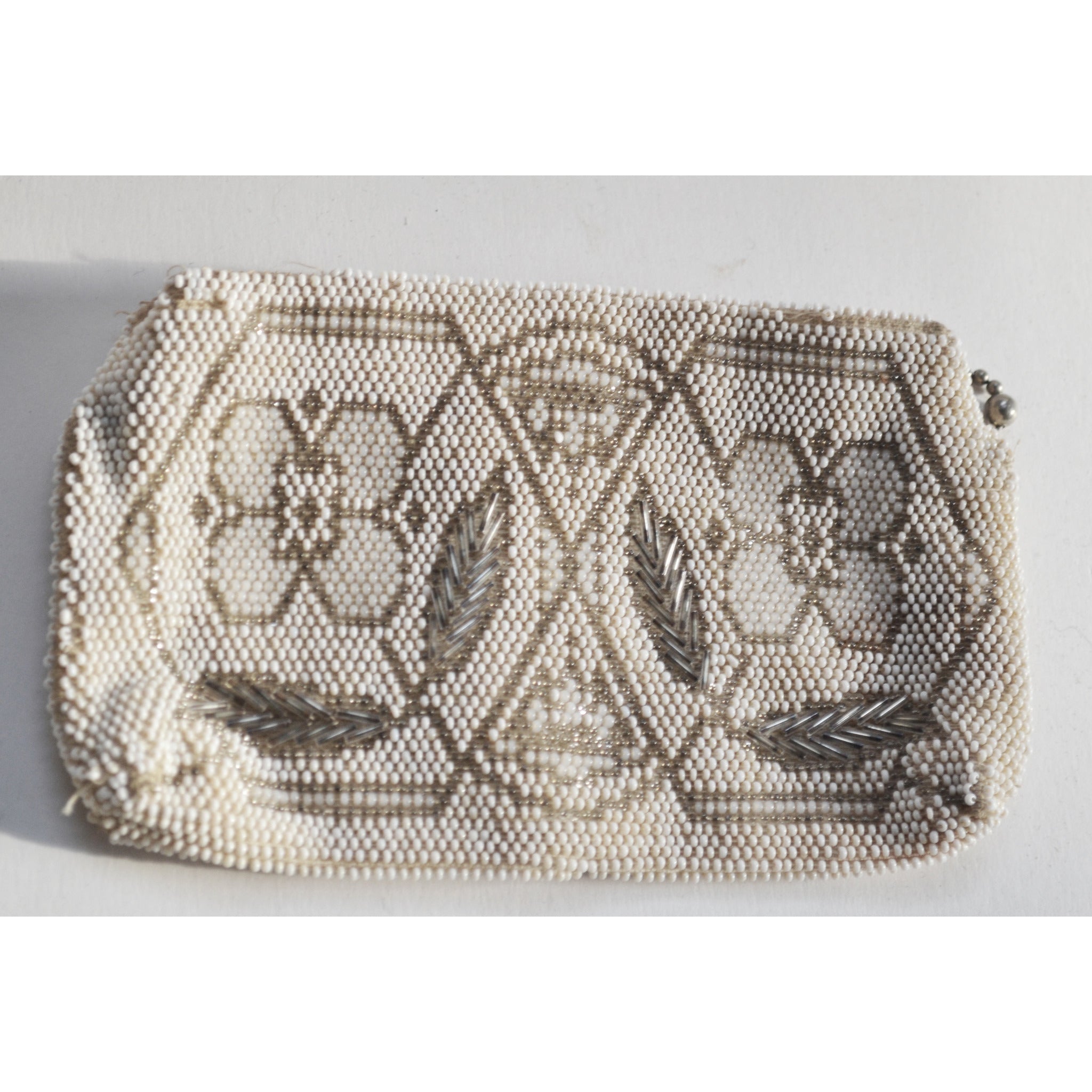 Small Vintage 1930s Beaded Clutch Purse, Evening Bag Beads & Faux Pearls