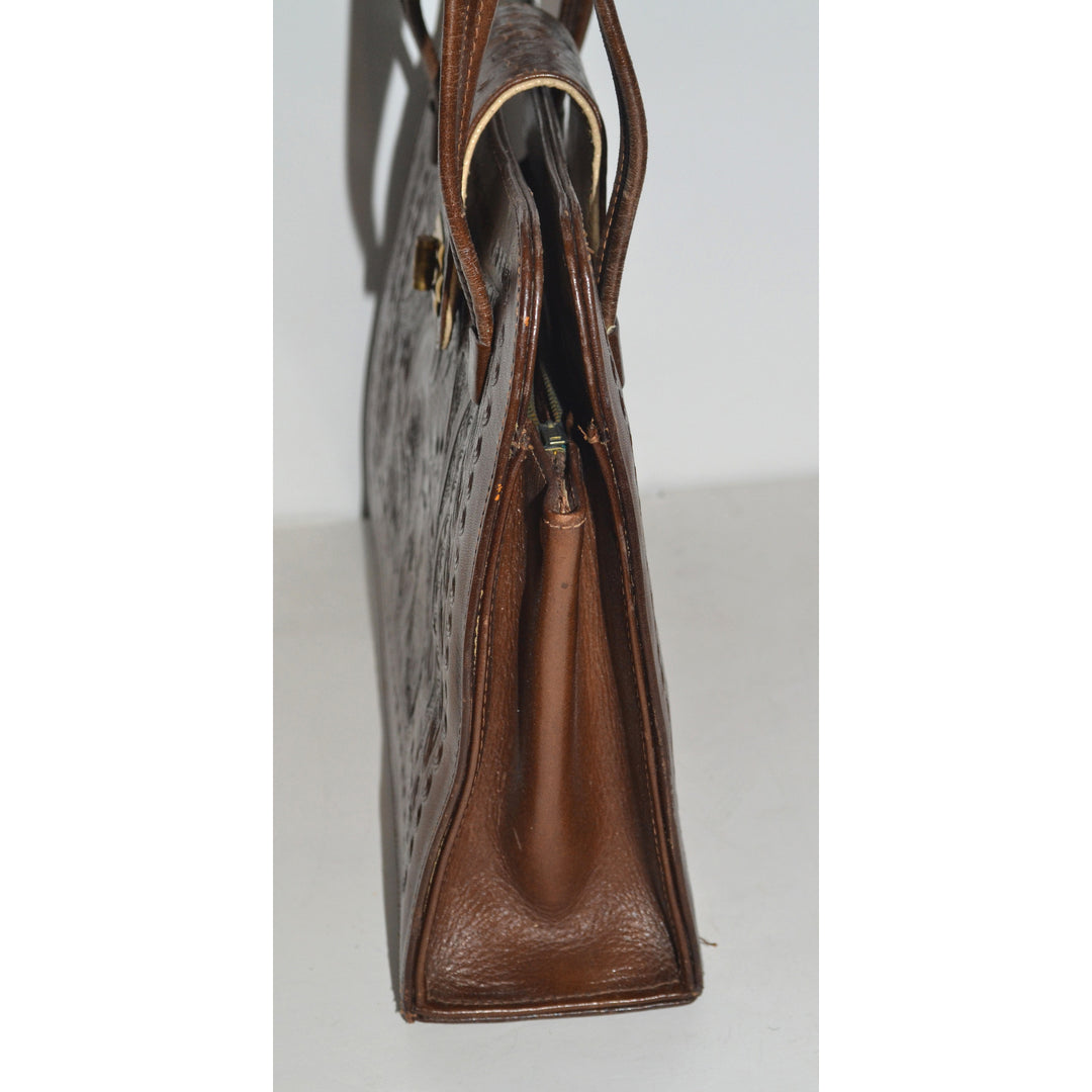 Vintage Mexican Brown Tooled Leather Eagle Purse