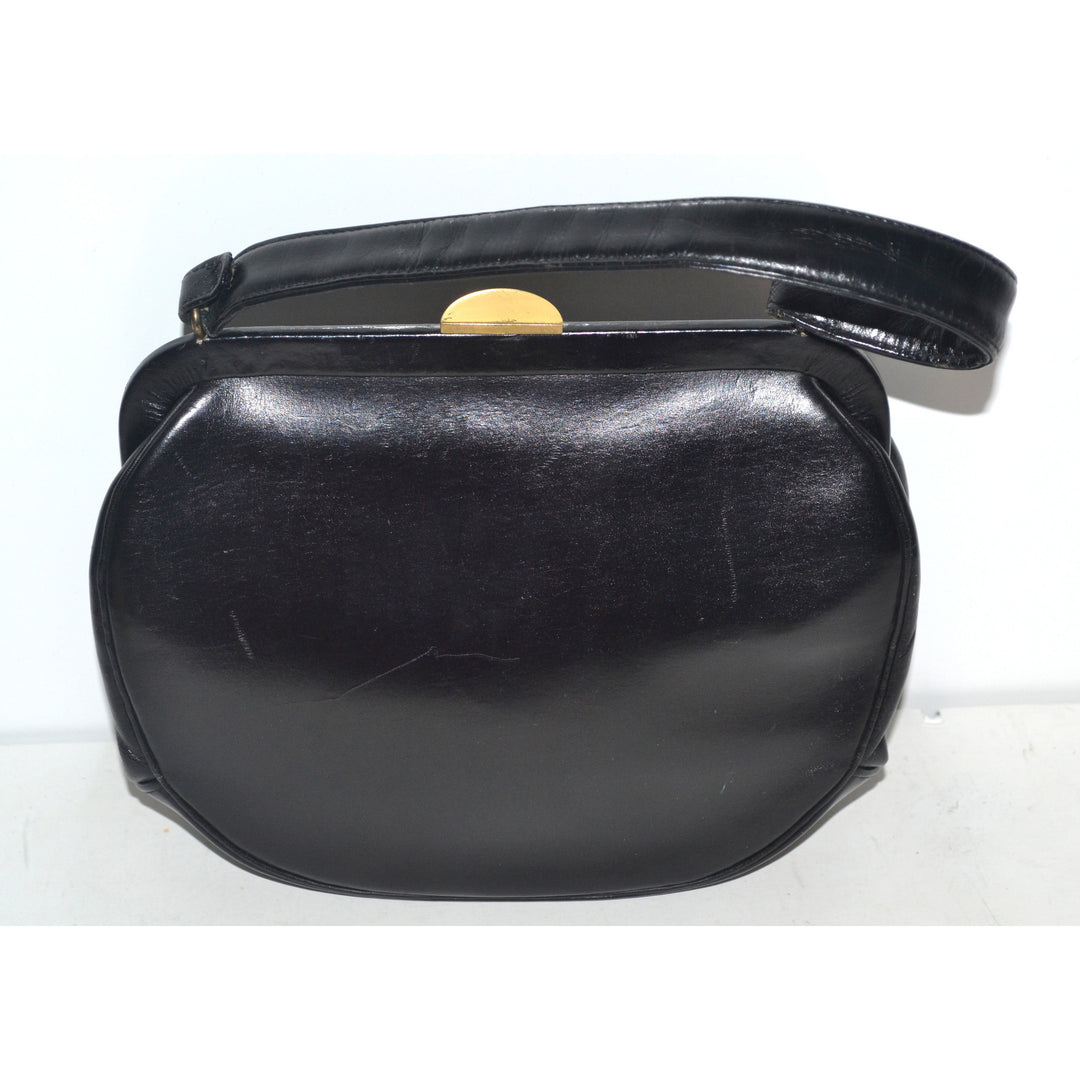Vintage Black Leather Handbag Purse By Elite