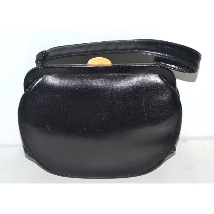 Vintage Black Leather Handbag Purse By Elite
