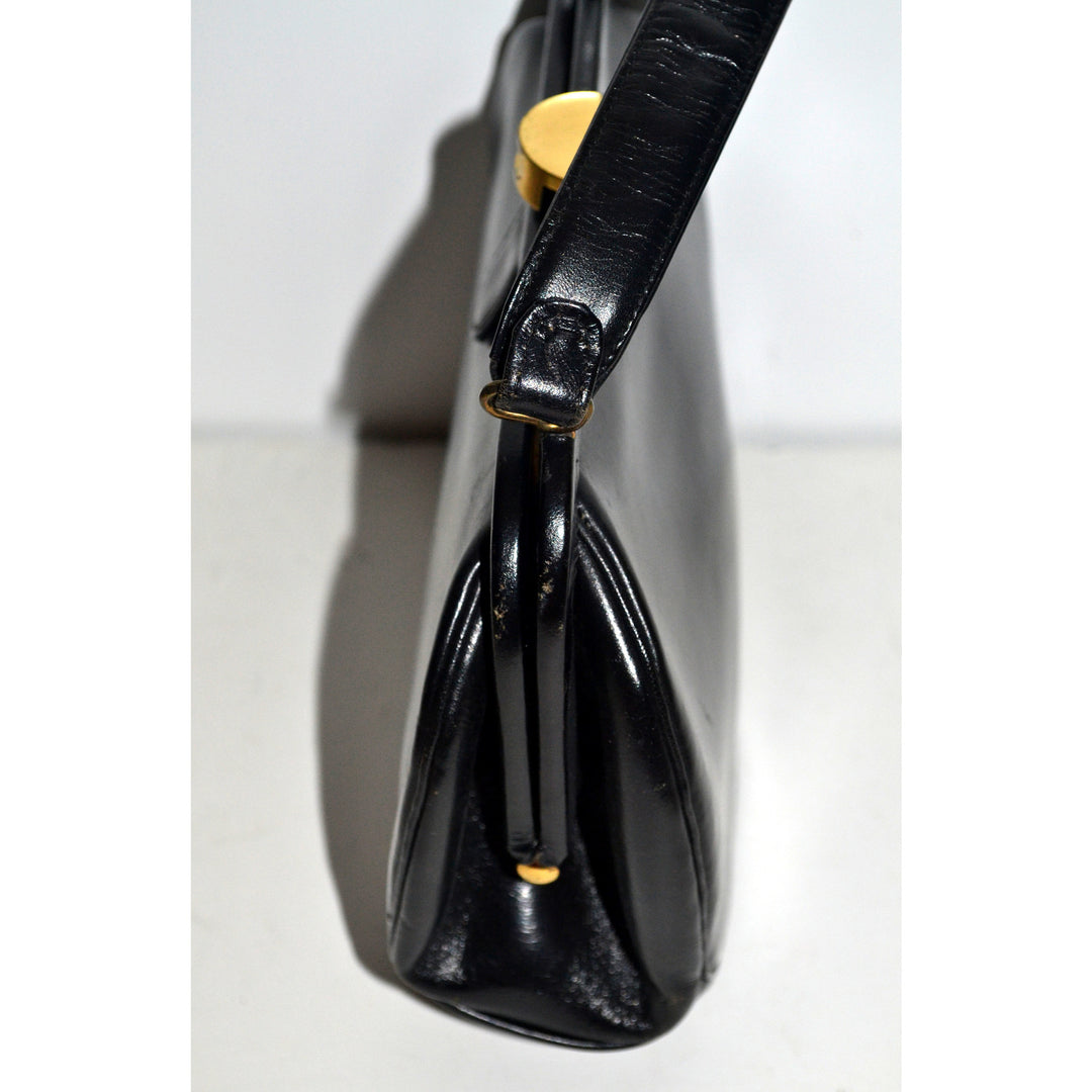 Vintage Black Leather Handbag Purse By Elite