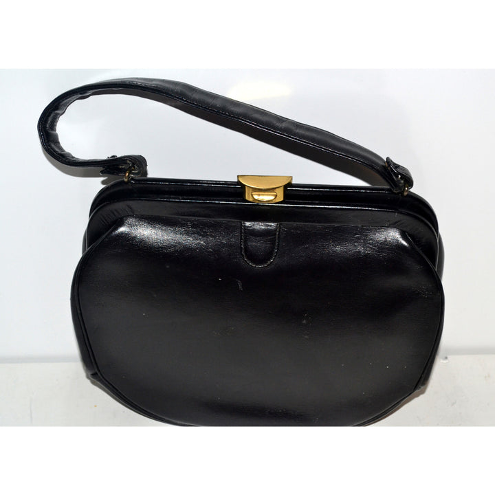 Vintage Black Leather Handbag Purse By Elite