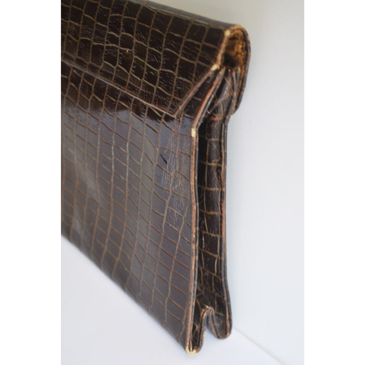 Vintage Crocodile Embossed Leather Clutch Purse