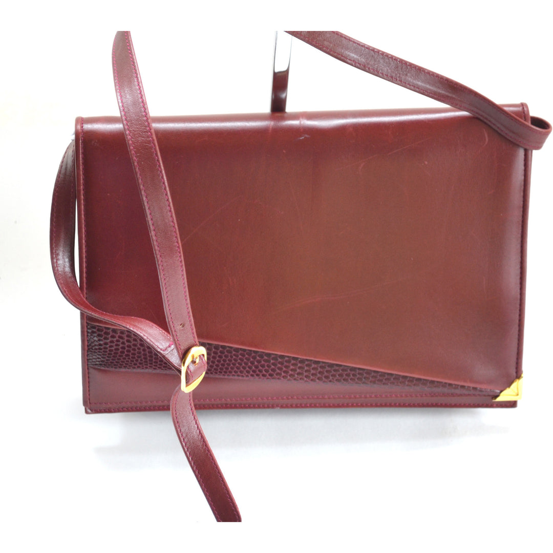 Vintage Bordeaux Leather & Reptile Purse By Ferragamo