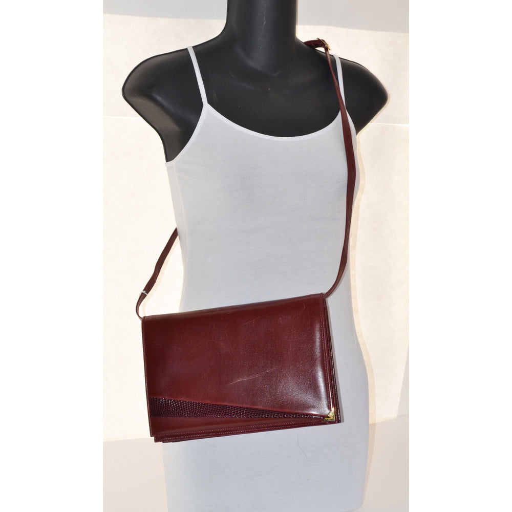 Vintage Bordeaux Leather & Reptile Purse By Ferragamo