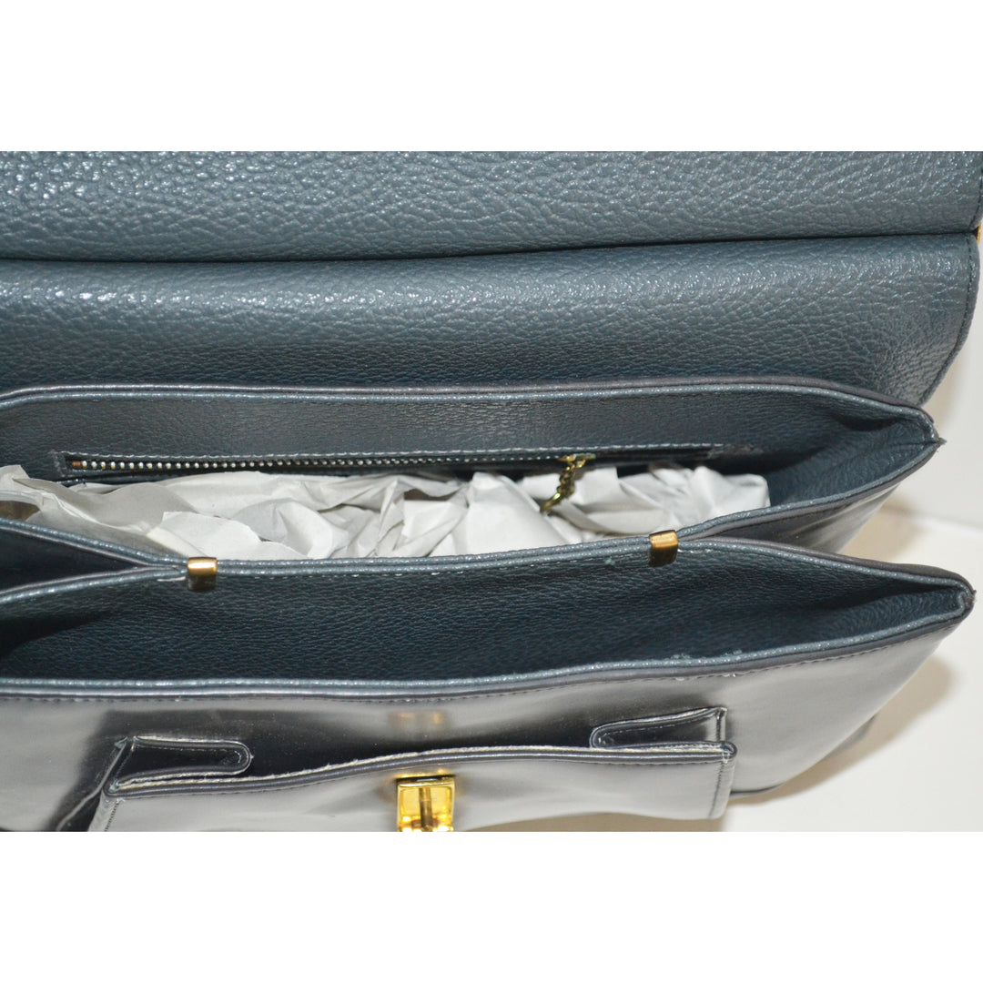 Vintage Grey Leather Pouch Structured Handbag