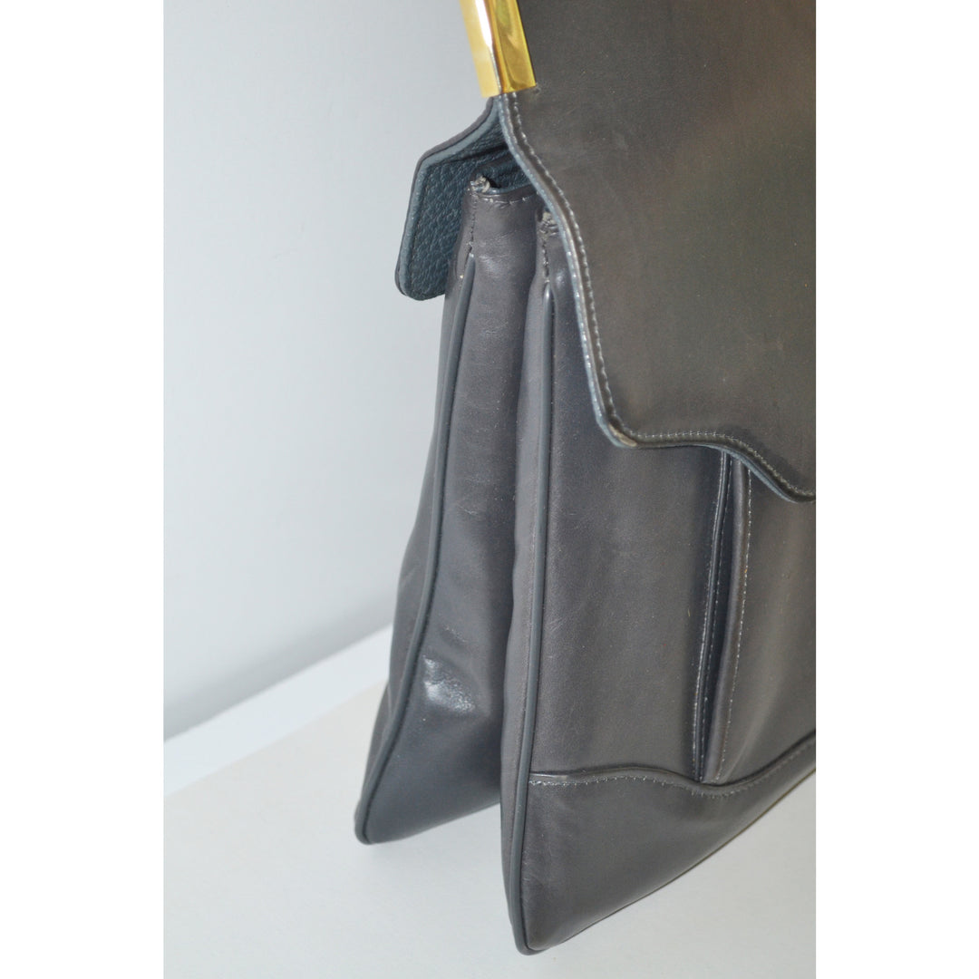 Vintage Grey Leather Pouch Structured Handbag